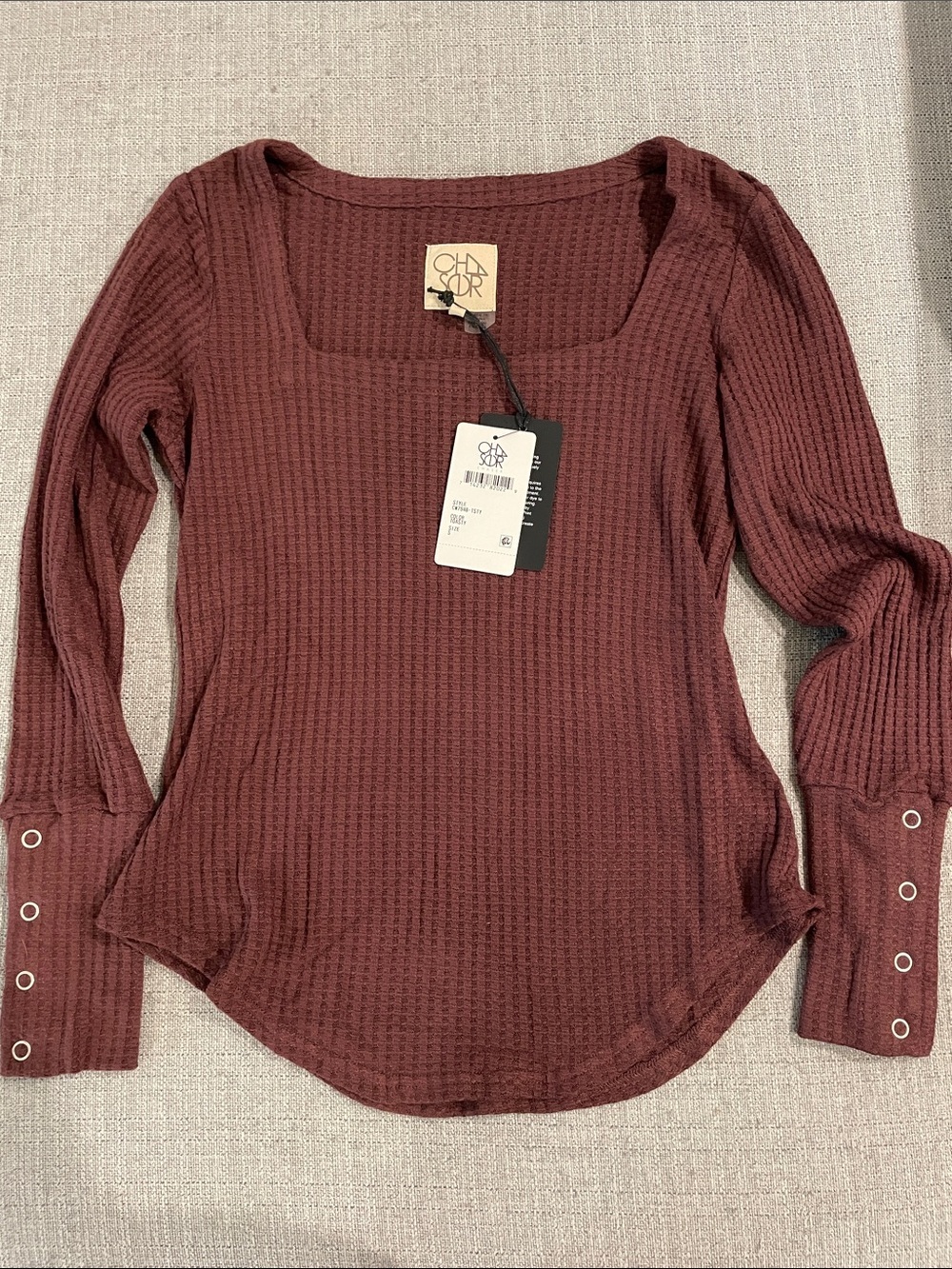 Chaser Long Sleeve Waffle Knit Top in Wine